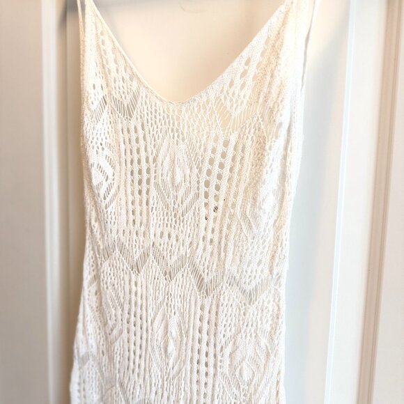 Crochet Boho Layering Dress Swim Cover Up White Size S Festival Summer Beach Top - Picture 2 of 6